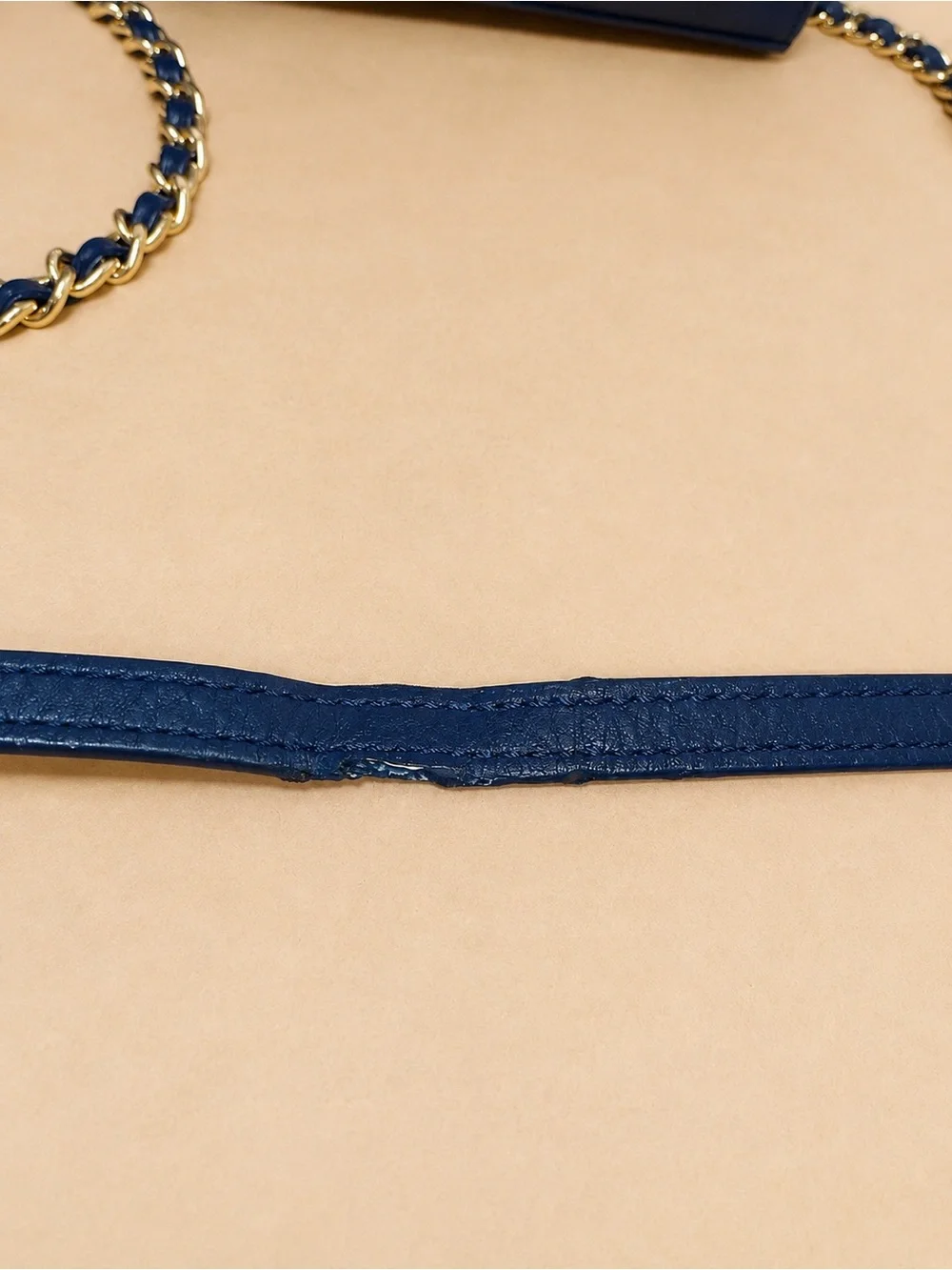 Tory Burch Navy Leather Whipstitch Logo Crossbody with Gold Chain